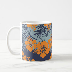 Caneca De Café Flores de Hibiscus: Papel de Carteira Floral Vinta
