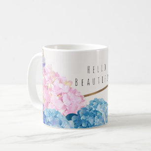 Caneca De Café Flores de Hortênsia & Dourado Floral Chic Primaver