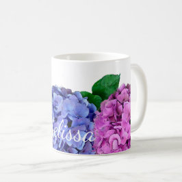 Caneca De Café Flores de Hydrangea Azul e Rosa Personalizadas