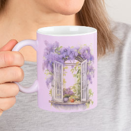 Caneca De Café Flores de janela Lilacs monograma de lavanda