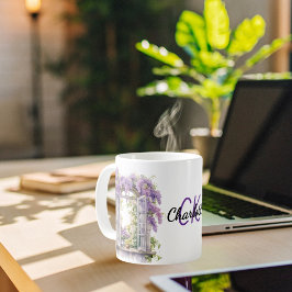 Caneca De Café Flores de janela Lilacs monograma de lavanda