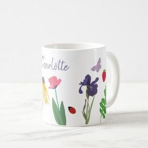 Caneca De Café Flores de Jardim Coloridas e Namorada de Borboleta