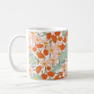 Caneca De Café Flores de jardim: cor-de-rosa, sem costura laranja