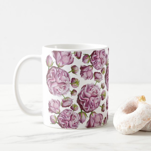 Caneca De Café Flores de Jardim de Camellia Rosa  (Com Donut)