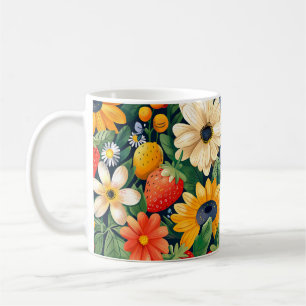 Caneca De Café Flores de Jardim de Verão Padrão de Morango