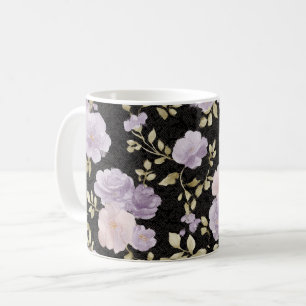 Caneca De Café Flores de Lavanda com Rubor Negro
