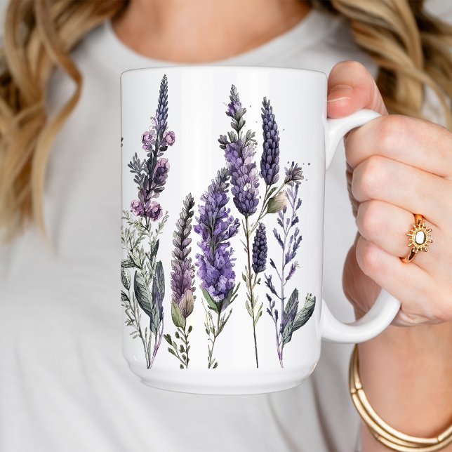 Caneca De Café Flores de Lavanda de Aquarela (Criador carregado)
