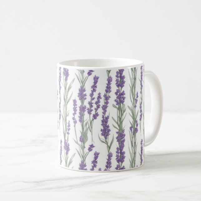 Caneca De Café Flores de Lavanda em Aquarela (Frente Esquerda)