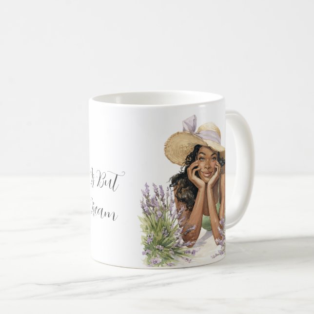 Caneca De Café Flores de Lavanda Feminina Preta A Vida é um Sonho (Frente Esquerda)
