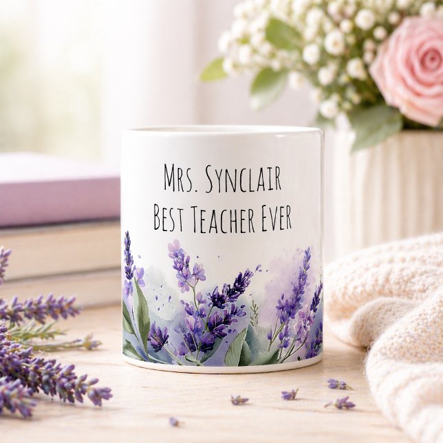 Caneca De Café Flores de Lavanda Personalizadas Agradecimento aos (Criador carregado)