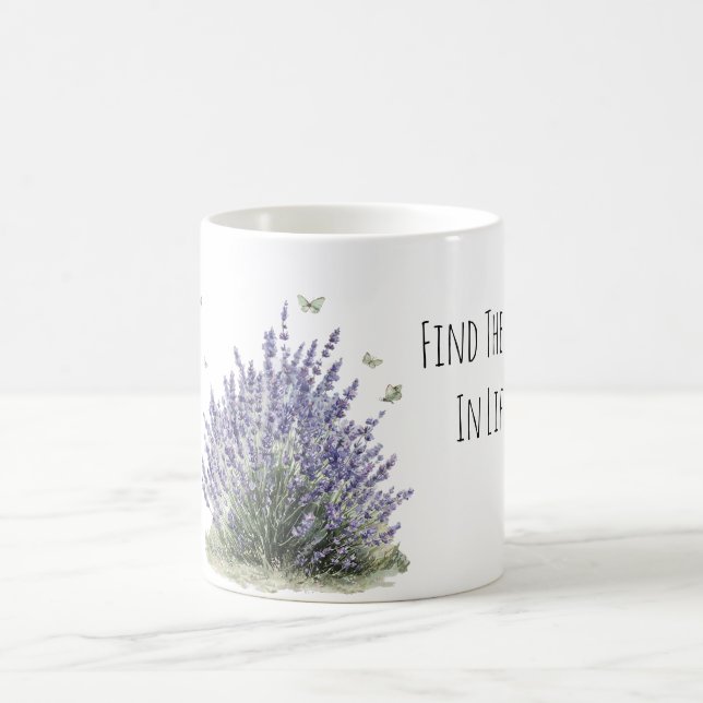 Caneca De Café Flores de Lavanda Roxa Borboletas de Menta Alegria (Centro)