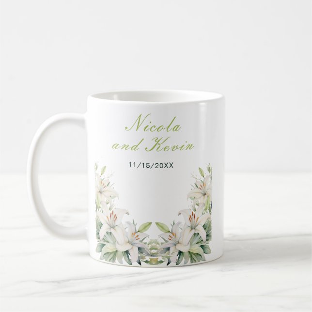 Caneca De Café Flores de Lírio Branco Casamento (Esquerda)