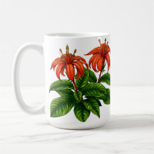 Caneca De Café Flores de Lírio Brilhantes com Folhas Verdes Exube