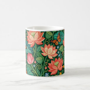 Caneca de Café Flores de Lótus Borboletas Abstrata
