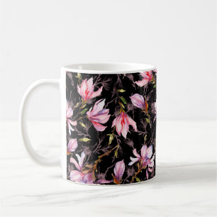 Caneca De Café Flores de magnólia cor-de-rosa com padrão de gal
