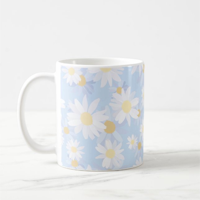 Caneca De Café Flores de Margarida Branca Clássica Azul (Esquerda)