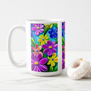 Caneca De Café Flores de Margarida Coloridas Brilhantes