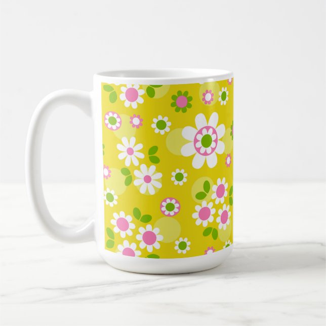 Caneca De Café Flores de Mod Retro Amarelo e Branco (Esquerda)