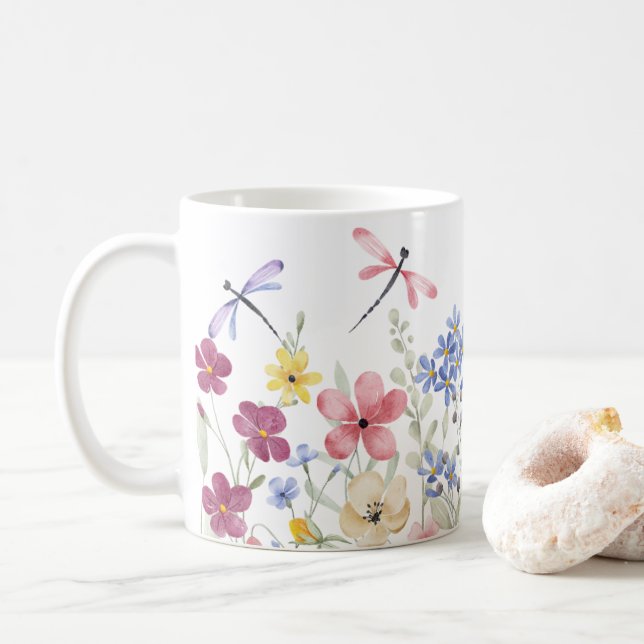 Caneca De Café Flores de Mola de Aquarela (Com Donut)