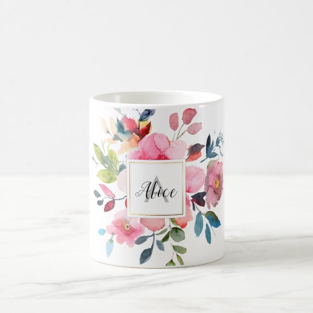 Caneca De Café Flores De Mola De Molas De Monograma De Bridesmaid (Centro)