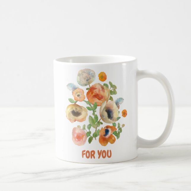 Caneca De Café Flores De Mola Laranja Buquê Para Você (Direita)