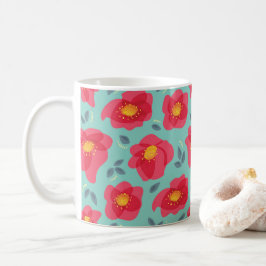 Caneca De Café Flores de Mola Padrão Azul Cor-de-Rosa Springtime