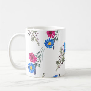 Caneca De Café Flores de Mola Rosa Botânica Aquarela