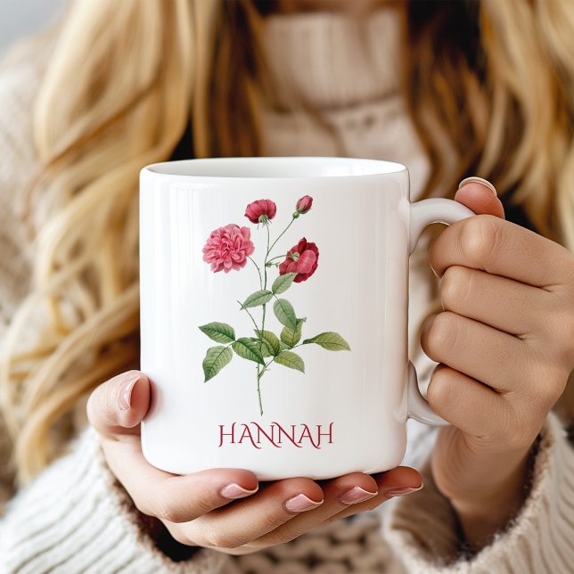Caneca De Café Flores de Nascimento de Junho Rosas Rosa Vermelho (Criador carregado)