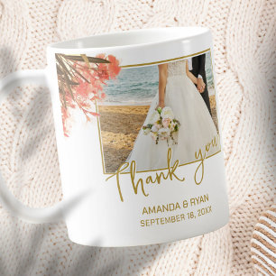 Caneca De Café Flores de Oleandro Laranja Foto Obrigado Casamento