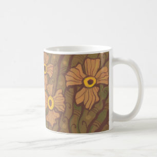 Caneca De Café Flores de olhos amarelos, arte floral,castanho-ver