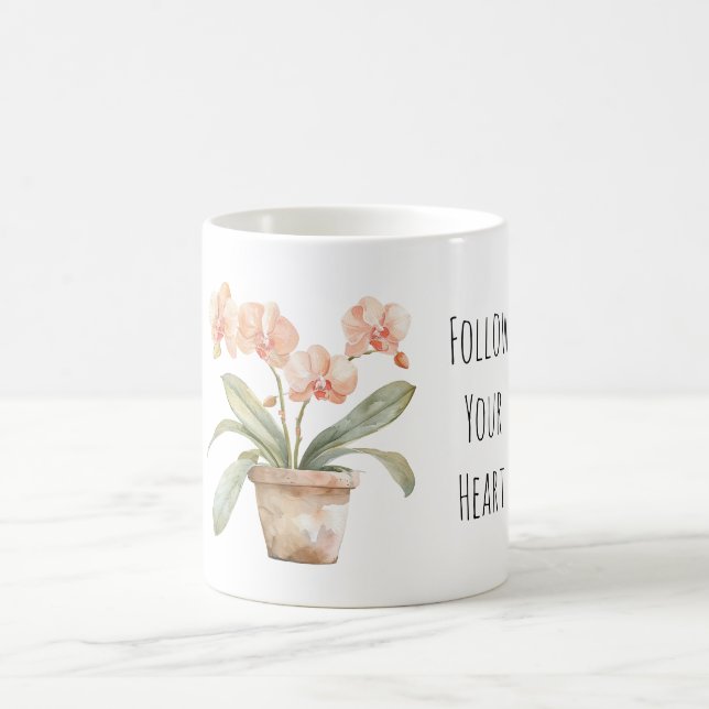 Caneca De Café Flores de Orquídea Pêssego (Centro)