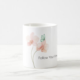 Caneca De Café Flores de Orquídea Rosa Borboleta Verde Menta