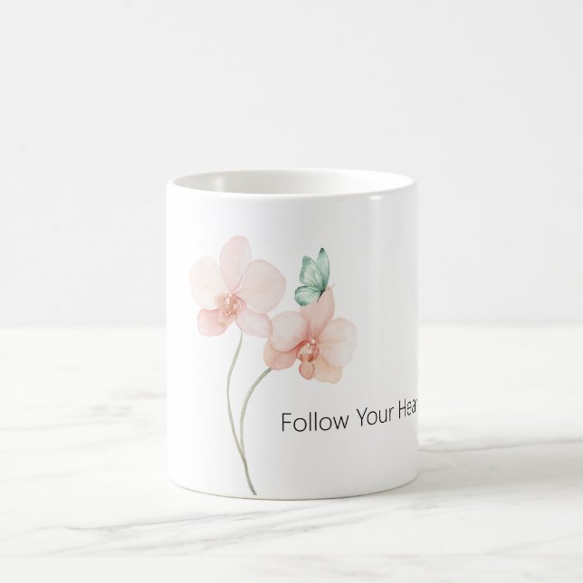 Caneca De Café Flores de Orquídea Rosa Borboleta Verde Menta (Centro)