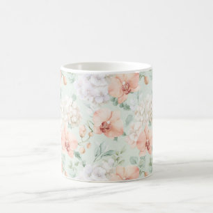 Caneca De Café Flores de Orquídea Rosa Pêssego Menta