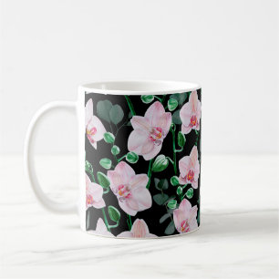 Caneca De Café Flores de orquídeas aquáticas e eucalipto folhas