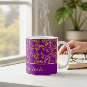 Caneca De Café Flores de Ouro em padrão roxo   Personalizado