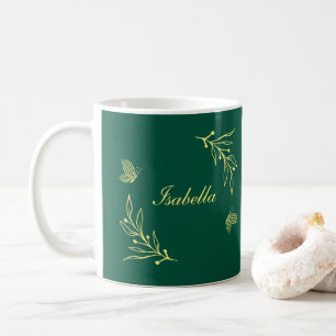 Caneca De Café Flores de ouro simples esmeralda verde 