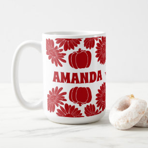 Caneca De Café Flores de outono Personalizadas Pumpkins Vermelho