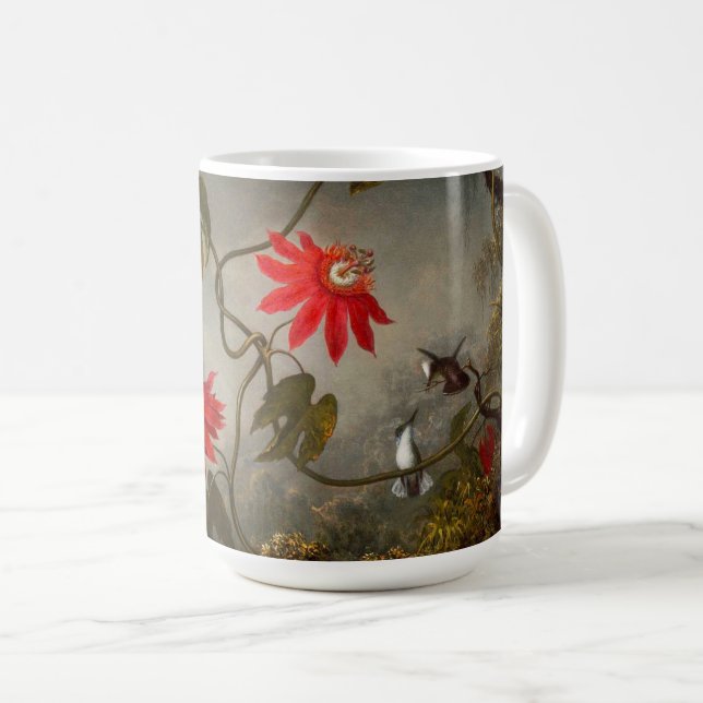 Caneca De Café Flores de Paixão com Pássaros Hummingbird (Frente Esquerda)