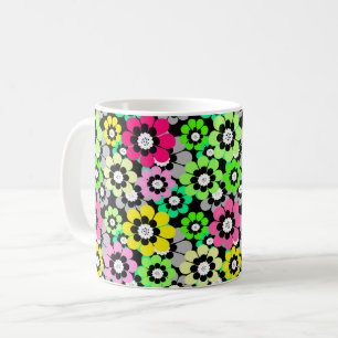 Caneca De Café Flores de papel colorido cortadas em fundo preto