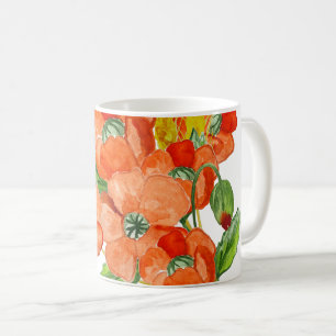 Caneca De Café Flores de papoila agudas de aquarelas