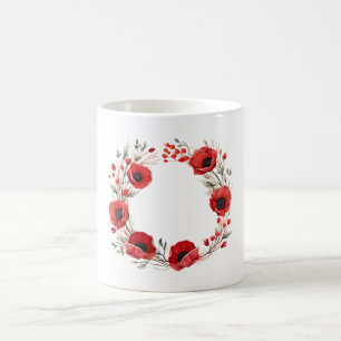 Caneca De Café Flores de Papoula Elegante Papoula Vermelha Floral