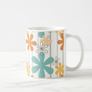 Caneca De Café Flores de parede azuis alaranjadas do teste padrã
