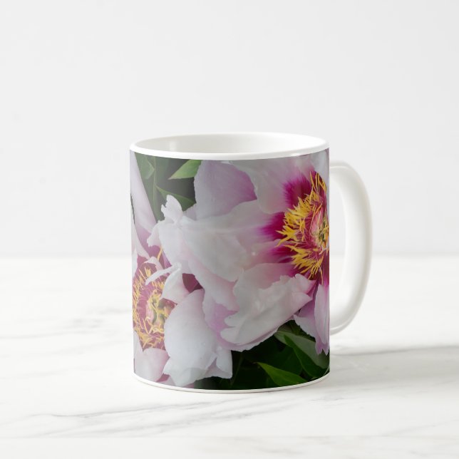 Caneca De Café Flores de pénia rosa e branca (Frente Esquerda)