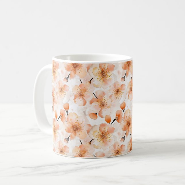 Caneca De Café Flores de Pêssego (Frente Esquerda)