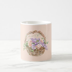 Caneca De Café Flores de Pêssego Roxo na Cesta