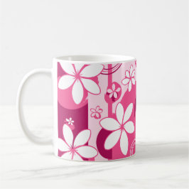 Caneca De Café Flores de Pétalas Brancas com Contornos Rosas