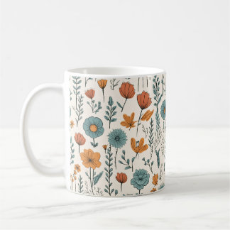 Caneca De Café Flores De Portas Retro Padrões Flamentais Botânico
