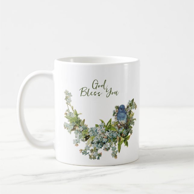 Caneca De Café Flores de primavera Ave Deus abençoe Religioso Seu (Esquerda)