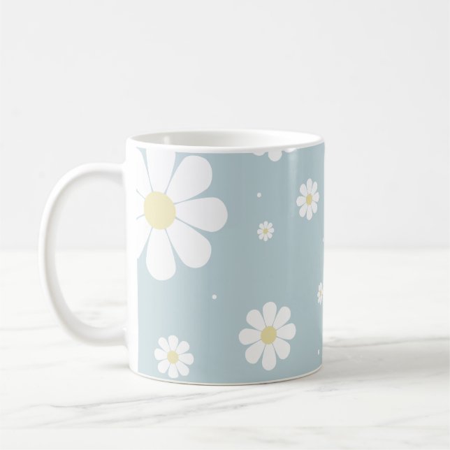Caneca De Café Flores de primavera Azul Daisy Floral (Esquerda)